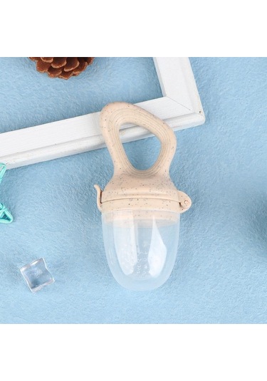 Bej Kapaklı Silikon Bebek Meyve Besleyici Bebek Emziği Taze Gıda Emzik Nibbler Bej
