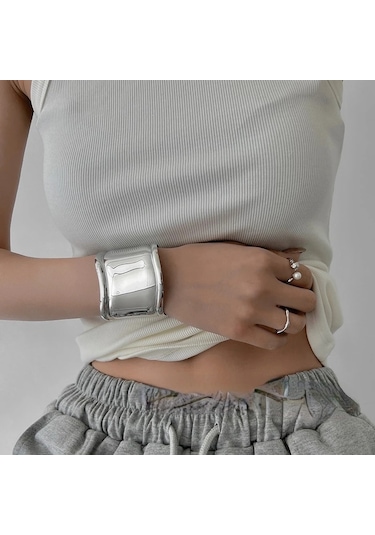 Bone Cuff Unisex Kalın Silver Kelepçe Kemik Manşet Bileklik Gümüş