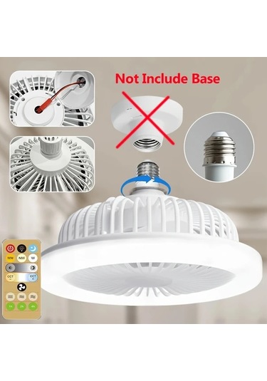 Boatshop1 1 Akıllı Tavan Fanı Işığı Uzaktan Kumanda E26 E27 Soket Ayarlanabilir Işık Fan Yuvarlak 1 Takım