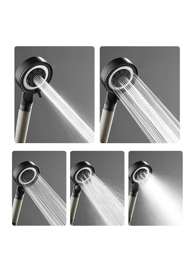 Siyah Filtreli 5 Fonksiyon Çelik El Duşu Siyah Duş Hortumu Mafsal Siyah