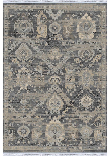 Antrasit Vintage Dokuma Pamuk Taban Kaymaz Kilim Klm276
