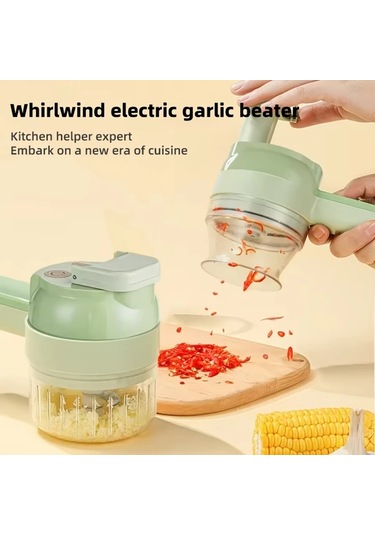 Honeybeeshop Gmbin Elektrikli Yeşil Sarımsak Doğrayıcı Sebze Dilimleyici Usb El Tipi Gıda İşlemcisi Değiştirilebilir Bıçaklar Ev Ve Profesyonel Kullanım Yeşil