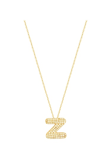 Beyaz Zirkon Taşlı Gümüş Harf Kolye - Z Harfi Rose Gold