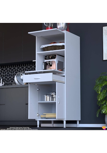 Modilayn Oslo Fırın Mikrodalga Dolabı. 60x162.4x56 Cm, 1 Çekmece, 4 Kapak. Mutfağınıza Yer Açın Beyaz