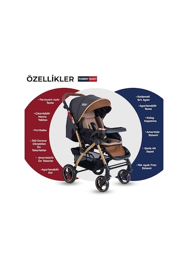 Tommy Baby Tornado Plus Gold Alüminyum Lüx Çift Yönlü Bebek Arabası