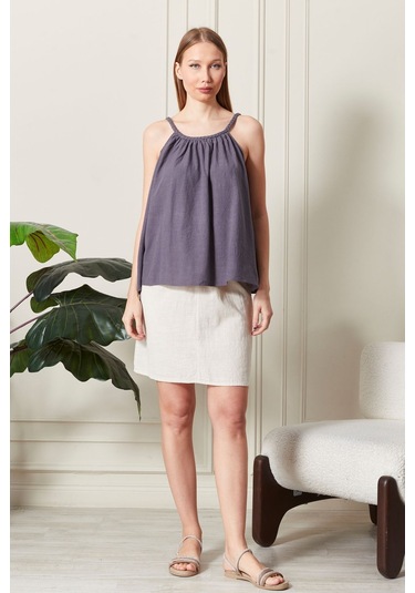 Şık Farklı Tarz Keten Işıl Bluz - Zarif Ve Modern Tasarım Antrasit