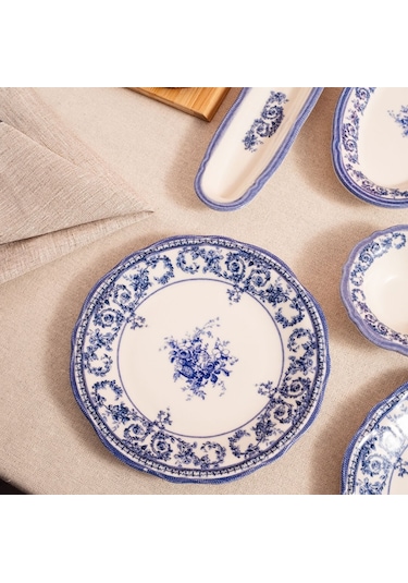 Fecra Majestic Blue 14 Parça Kahvaltı Takımı Beyaz - Mavi