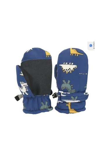 Açıklaci - Yeşil Sarı Beyaz Dino Ici Pufudik Sicak Tutan Yumusacik Su Gecirmez Kayak Eldiven