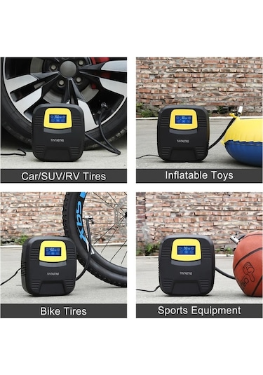Xuweiwei Sarı Hava Kompresörü Lastik İnflatorü Taşınabilir Otomatik Hava Pompası Dokunmatik Ekran Led Işık Araba Bisiklet Basketbol İçin