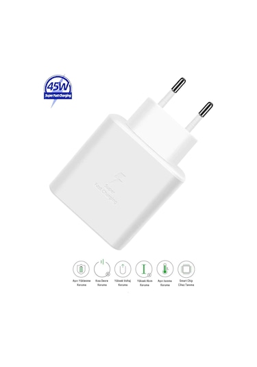 Samsung Galaxy Tab S10 Fe Plus Uyumlu 45w Type-c Girişli Super Hızlı Şarj Adaptörü - Garantili Beyaz