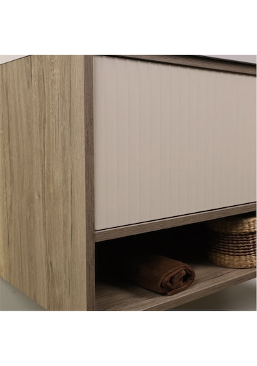 Kobos Elegant 100 Cm Banyo Dolabı Seti Light Walnut + Luna Ahşap