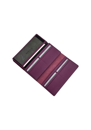 Mor %100 Hakiki Deri Dikiş Detaylı Gizli Mıknatıslı Kapaklı Özel Tasarım Kadın Cüzdan Portföy Mor