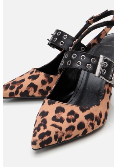 Kadın Taba Leopar Desenli Kemerli Stiletto Taba