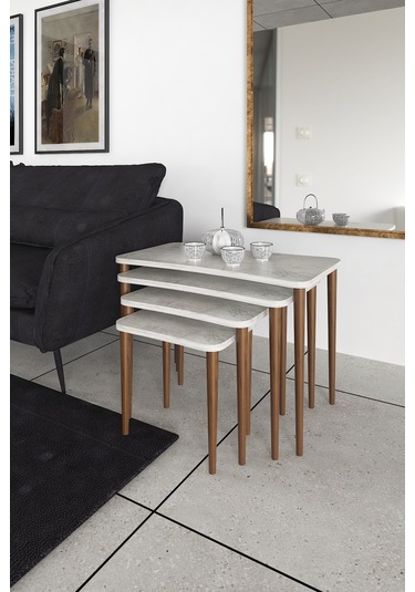 Aleyna 5li Orta Sehpa ve Zigon Sehpa Ahşap Ayaklı Sehpa – Kristal