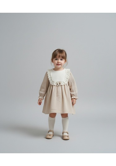 Kız Çocuk Fiyonk Elbise KREM