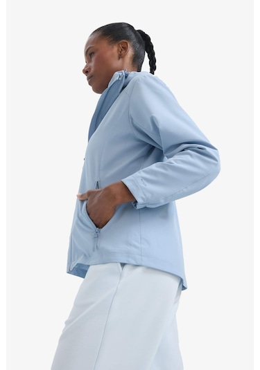 Defacto Defactofit Su İtici Regular Fit Kapüşonlu Fermuarlı İpek Kumaş Yağmurluk C4952ax25aube748 Mavi