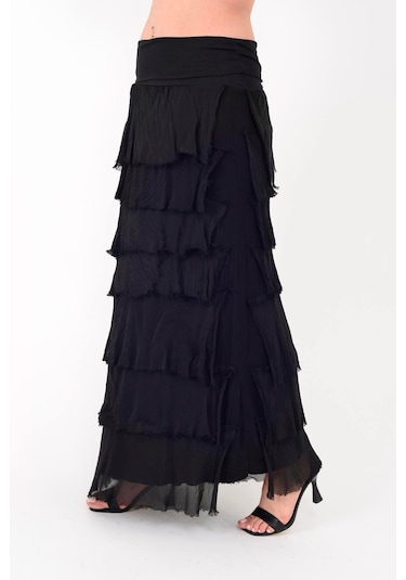 İtalyan 2 Beden Ince Gösteren Kat Kat Ipek Etek & Straplez Elbise Siyah