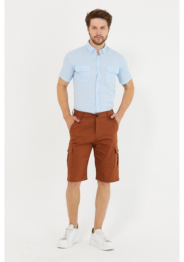 Erkek Lacivert Renk Kargo Yandan Cepli Esnek Kumaş Slim Fit Kapri Şort M