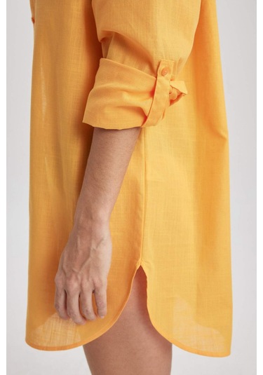 DeFacto Regular Fit Pamuklu Plaj Gömleği-Fall in Love W8241AZ24SMYL301 Sarı