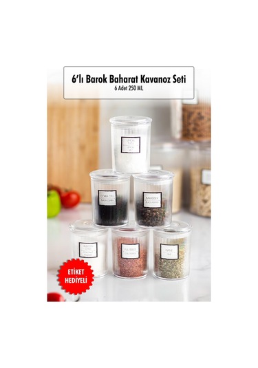 6'lı Barok Yuvarlak Baharat Kavanoz Seti & Saklama Kabı & Erzak Kabı 6 250 Ml