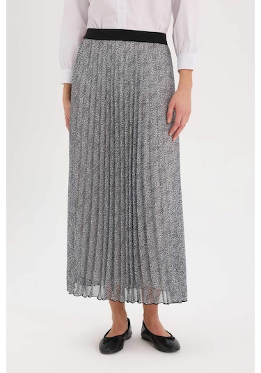DeFacto Pilise Desenli Şifon Maxi Etek E5454AX25SPBK81 Siyah