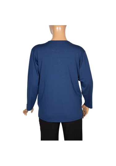 Cimariva Kadın Neval Büyük Beden V Yaka Taşlı Indigo Bluz