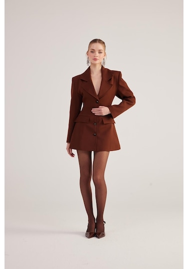 Holly Lolly Belden Oturmalı Fit Kesim Deja Blazer Ceket Kahve