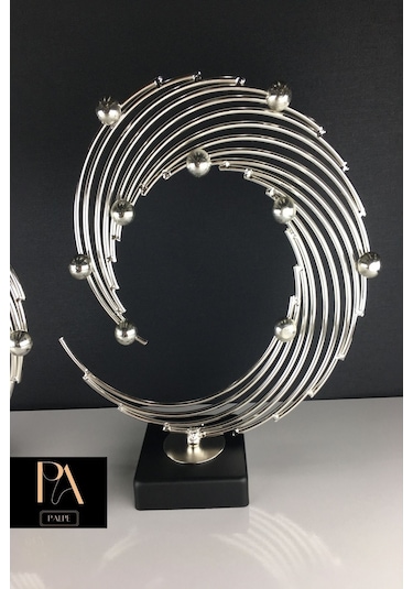 Gümüş 2'li Ofis Metal Aksesuar Biblo Ev Salon Dekorasyon Obje