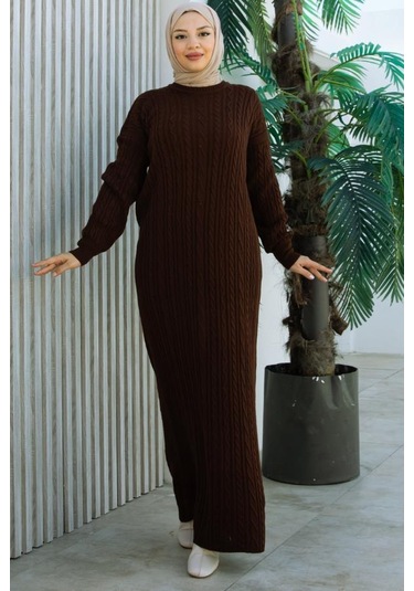 Brc2440kahve-bisiklet Yaka Örme Triko Elbise Kahve