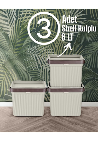 Shell Kulplu 3 Adet 6 Lt Çok Amaçlı Bej Deterjan Düzenleyici Kutu