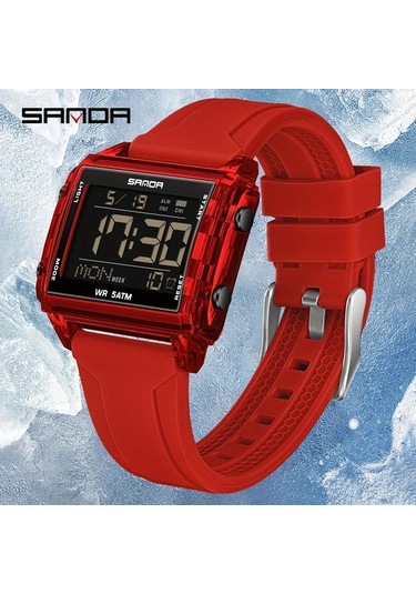 Primepickings Sanda Erkek Digital Saat 6275 Şeffaf Mavi Kronograf Alarm 5atm Suya Dayanıklı Diğer