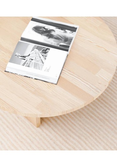 Masif Ağaç Yuvarlak Orta Sehpa Büyük Ve Küçük Set Naturel