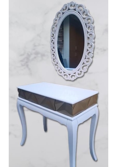 Dresuar Piramit Model 90520 Kayın Lükens Ayak Nakış Ayna Piramit Tabla Gold Beyaz