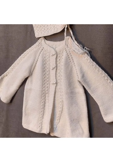 Uretti - Talia 8659 - 4004 El Örgüsü Kız Çocuk Beyaz Hırka Ve Şapka Takım - 2 Yaş Beyaz