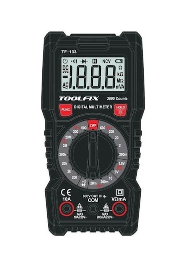 Toolfıx Tf-133 Işıklı Dijital Multimetre Ölçü Aleti