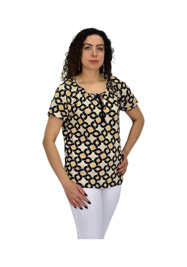 Kadın Kısa Kol Baskılı Bluz Bgl-st04700 Bej