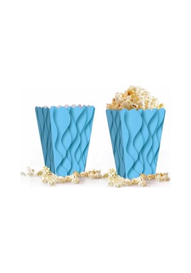 Mısır Kutusu Pop Corn Kutusu Dalgalı Mavi Desenli / 8 Parça