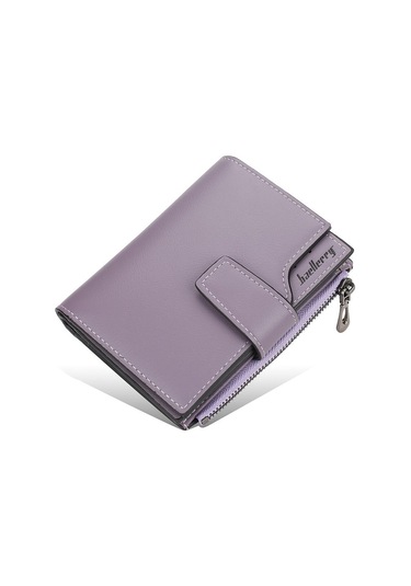 Dofolink Kadın Pu Deri Çift Katlı Cüzdan, 15 Kartlık, 3 Fotoğraf Bölmesi, Para Ve Zip Cebi, Basma Kapanma, Portatif Mor Renk N5013 Mor