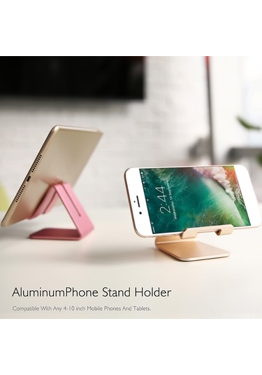 Xiyyadms Altın Renkli Alüminyum Masaüstü Tutucu - Boyun Ağrısı Giderici, Anti Kayma, Şarj Delikli Telefon Ve Tablet Standı