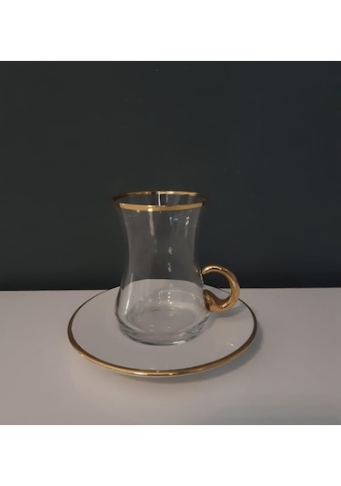 Gordion M01868 12 Parça Kulplu Çay Takımı Linea Altın