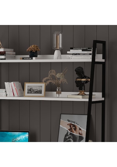 Metal Kitaplıklı Çalışma Masası-metalkçm01-beyaz Beyaz