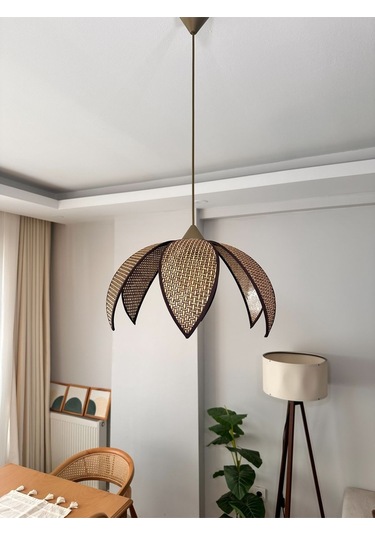 Modern Hazeran Görünümlü Yapraklı Çiçek Şeklinde Bohem Rustik Avize - Kahverengi Kahverengi