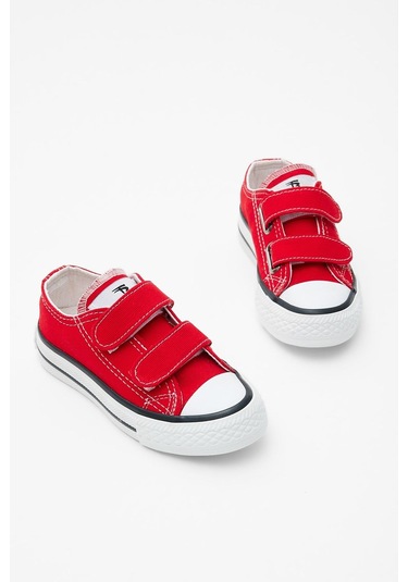 Kauçuk Taban Keten Cırtlı Çocuk Unisex Kırmızı Spor Ayakkabı Tbh1450 Kırmızı