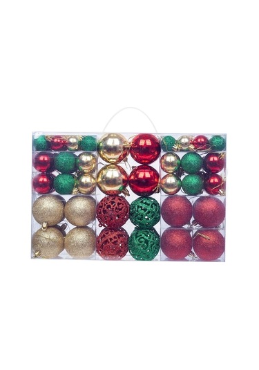 Noel Ağacı Dekorasyonu: 100 Adet 3-6cm Renkli Pvc Toplar Altın-kırmızı-yeşil , Parlak Ve Mat Desenli Kutulu Noel Topları