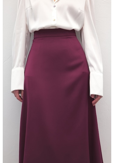 Sateen Midi Boy Saten Etek - Mürdüm-136725 Mürdüm