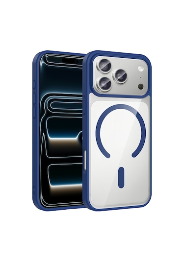 İos Uyumlu İphone 17 Pro Max İçin Magsafe İle Uyumlu Kılıf Sararmaz Şeffaf Kapak Ege Lacivert