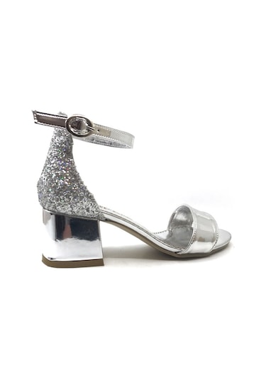 Sema Gümüş Simli Günlük Abiye Tek Bant Kız Çocuk Topuklu Ayakkabı