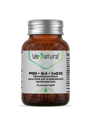 Venatura PQQ + ALA + CoQ10 Pirolokinolin Kinon, Alfa Lipoik Asit ve Koenzim Q10 Takviye Edici Gıda 30 Kapsül