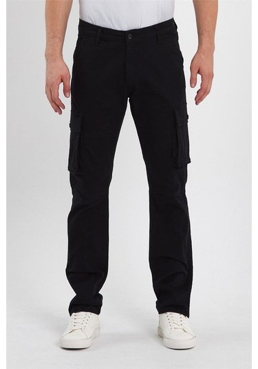 Erkek Likralı Kargo Pantolon Siyah-siyah Siyah