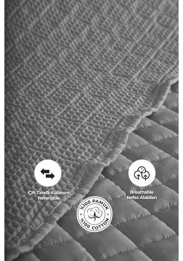 Evlen Home Joy Pamuklu Yatak Örtüsü Seti Çift Kişilik 3 Parça Elyaf Dolgulu Yumuşak Günlük Yıkanabilir Gri